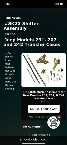 Sk2x Novak Conversions Transfer Case Shifter Assembly Jeep Np 231 207 242