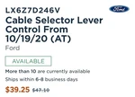 Genuine Ford Shift Control Cable LX6Z-7D246-V. Fixed Price $21.00.