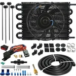 8 Pass Trans-mission Oil Cooler Electric Fan 6AN Hose Thermostat Temp Switch Kit. Fixed Price $109.95.